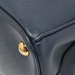 Pre Owned Prada Navy Blue Saffiano Lux Leather Small Double Zip Tote