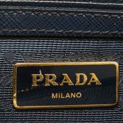Pre Owned Prada Navy Blue Saffiano Lux Leather Small Double Zip Tote