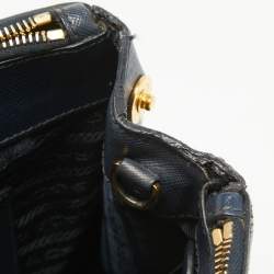Pre Owned Prada Navy Blue Saffiano Lux Leather Small Double Zip Tote