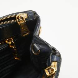 Pre Owned Prada Navy Blue Saffiano Lux Leather Small Double Zip Tote