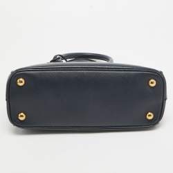 Pre Owned Prada Navy Blue Saffiano Lux Leather Small Double Zip Tote