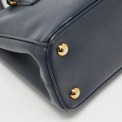 Pre Owned Prada Navy Blue Saffiano Lux Leather Small Double Zip Tote