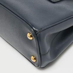 Pre Owned Prada Navy Blue Saffiano Lux Leather Small Double Zip Tote