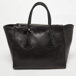 Pre Owned Prada Black Leather Twin Pocket Double Handle Tote