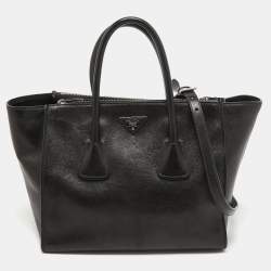 Pre Owned Prada Black Leather Twin Pocket Double Handle Tote