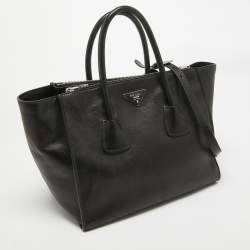 Pre Owned Prada Black Leather Twin Pocket Double Handle Tote