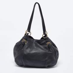 Prada Black Vitello Daino Leather Side Zip Hobo