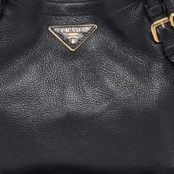 Prada Black Vitello Daino Leather Side Zip Hobo