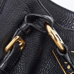 Prada Black Vitello Daino Leather Side Zip Hobo