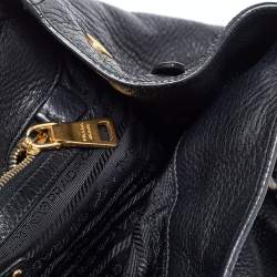 Prada Black Vitello Daino Leather Side Zip Hobo
