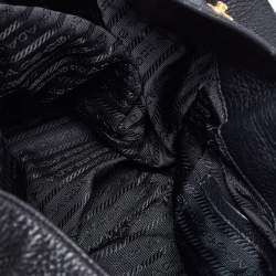 Prada Black Vitello Daino Leather Side Zip Hobo