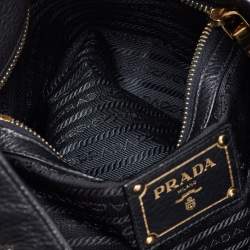 Prada Black Vitello Daino Leather Side Zip Hobo