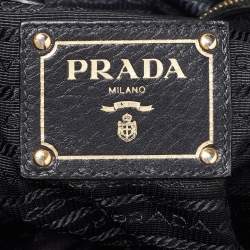 Prada Black Vitello Daino Leather Side Zip Hobo