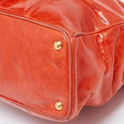 Prada Orange Vitello Shine Leather Snap Tote