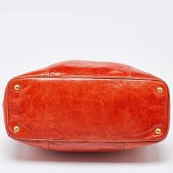 Prada Orange Vitello Shine Leather Snap Tote