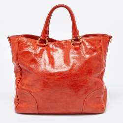 Prada Orange Vitello Shine Leather Snap Tote