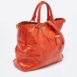 Prada Orange Vitello Shine Leather Snap Tote