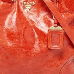 Prada Orange Vitello Shine Leather Snap Tote