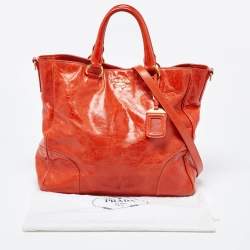 Prada Orange Vitello Shine Leather Snap Tote