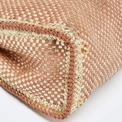 Pre Owned Prada Gold/Brown Woven Madras Leather Snap Tote
