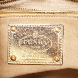 Pre Owned Prada Gold/Brown Woven Madras Leather Snap Tote