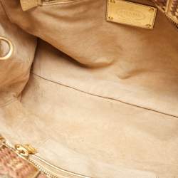 Pre Owned Prada Gold/Brown Woven Madras Leather Snap Tote