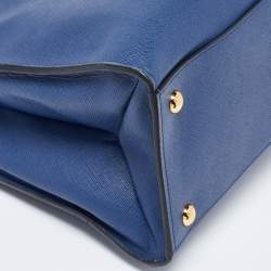 مملوكة مسبقًا Prada Blue Saffiano Cuir Leather Triple Pocket Tote