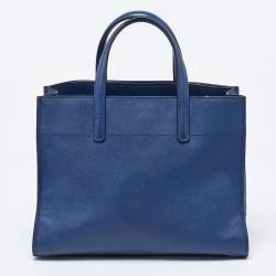 مملوكة مسبقًا Prada Blue Saffiano Cuir Leather Triple Pocket Tote