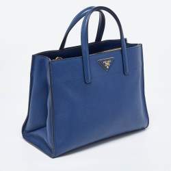 مملوكة مسبقًا Prada Blue Saffiano Cuir Leather Triple Pocket Tote