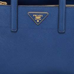 مملوكة مسبقًا Prada Blue Saffiano Cuir Leather Triple Pocket Tote