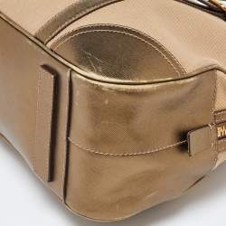 Prada Metallic/Beige Canvas and Leather Zip Bowler Bag