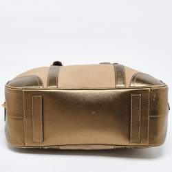 Prada Metallic/Beige Canvas and Leather Zip Bowler Bag