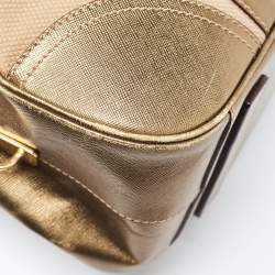 Prada Metallic/Beige Canvas and Leather Zip Bowler Bag