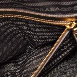 Prada Metallic/Beige Canvas and Leather Zip Bowler Bag