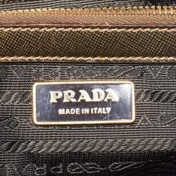 Prada Metallic/Beige Canvas and Leather Zip Bowler Bag