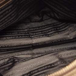 Prada Metallic/Beige Canvas and Leather Zip Bowler Bag