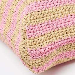 Pre Owned Prada Pink/Beige Stripe Raffia Logo Tote
