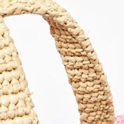 Pre Owned Prada Pink/Beige Stripe Raffia Logo Tote