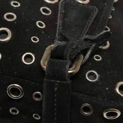 Prada Black Suede Grommet Bauletto Bag
