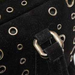 Prada Black Suede Grommet Bauletto Bag