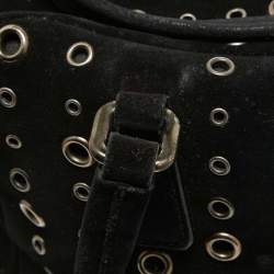 Prada Black Suede Grommet Bauletto Bag