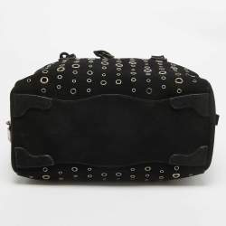 Prada Black Suede Grommet Bauletto Bag