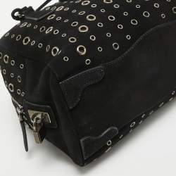 Prada Black Suede Grommet Bauletto Bag