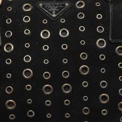 Prada Black Suede Grommet Bauletto Bag