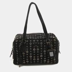 Prada Black Suede Grommet Bauletto Bag