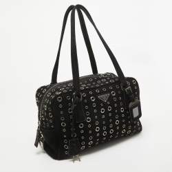 Prada Black Suede Grommet Bauletto Bag