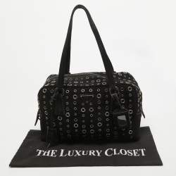 Prada Black Suede Grommet Bauletto Bag