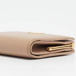 Prada Beige Saffiano Metal Leather Frame Compact Wallet
