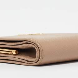 Prada Beige Saffiano Metal Leather Frame Compact Wallet