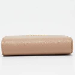 Prada Beige Saffiano Metal Leather Frame Compact Wallet